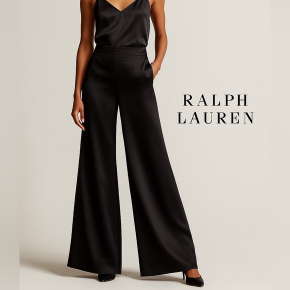 Ralph Lauren,Black Silk Blend Wide Leg Dress PantsClassic,Luxe Trousers,Size 8 - Picture 2 of 11